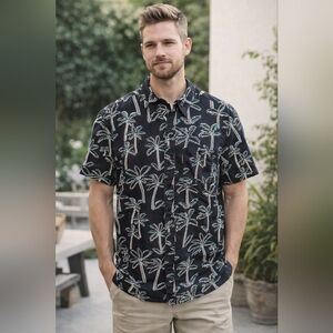 American Eagle Outfitters Black Tropical Print Shirt